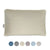 The Pillowtex Dream in Color pillow, a hypoallergenic down-alternative product, rests against a white background. It features a cream color with a subtle sheen and has a discreet tag. Below are six circular swatches showing available color options: dark blue, gray, cream, beige, light blue, and light gray.